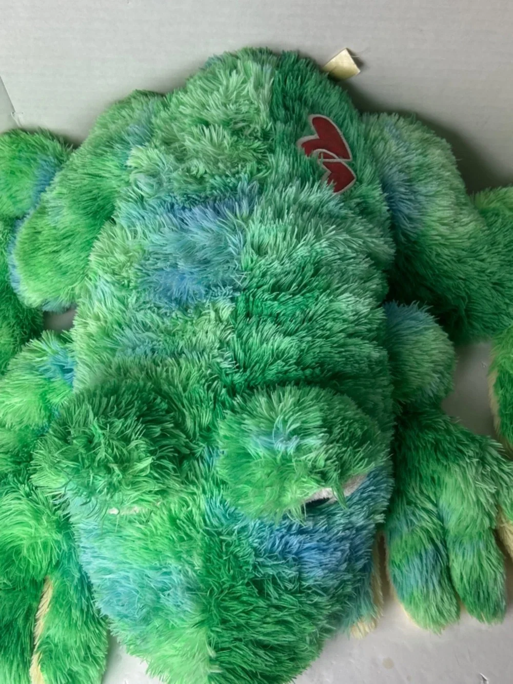 LARGE GREEN TIE DYE FROG PLUSH STUFF TOY ANIMAL FLOPPY HUGGABLE  BULGING EYES